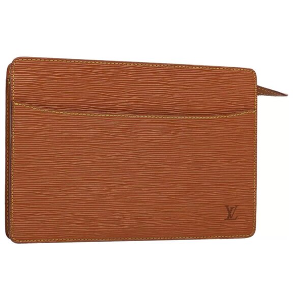 LOUIS VUITTON Epi Pochette Homme Clutch Bag Brown Zipang gold - Picture 1 of 15